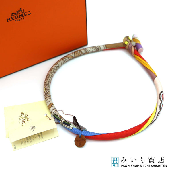 HERMES エルメス ネックレス ブリッド ドゥ ソワ シルク100％ マルチカラー 箱有 165