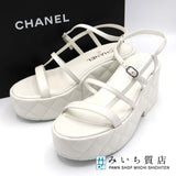 CHANEL シャネル サンダル マトラッセ G39680 2023クルーズライン 厚底 プラットフォーム 38 ホワイト 箱有 24k883-1