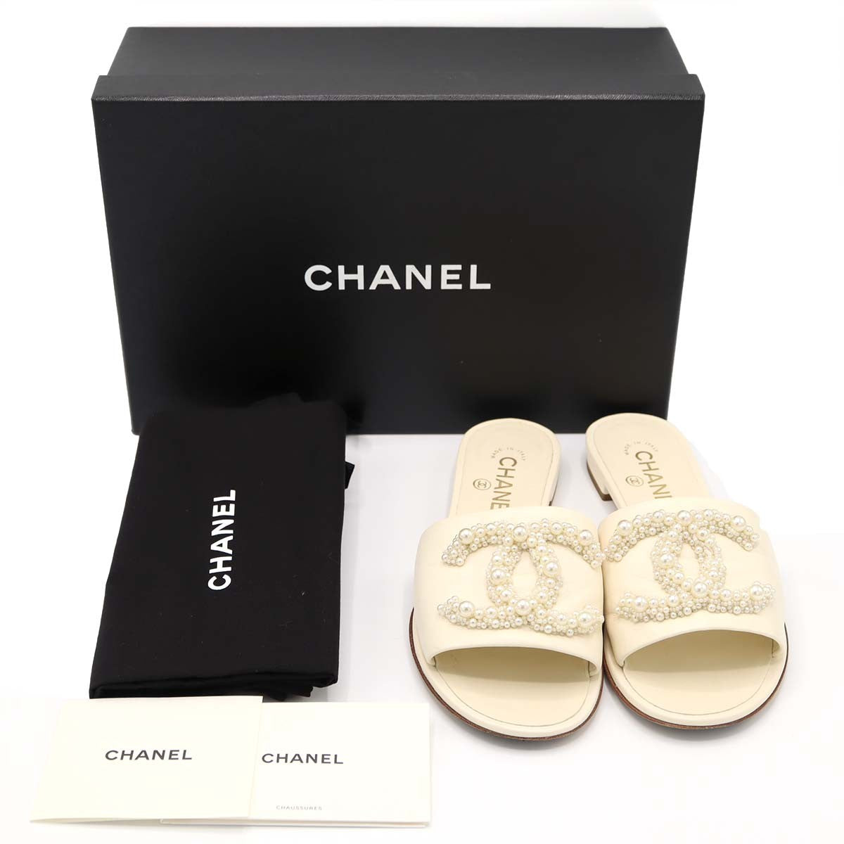 シャネル　スリッパ　サンダル　パール CHANEL シャネル フェイクパール フラット スリッパ サンダル ミュール