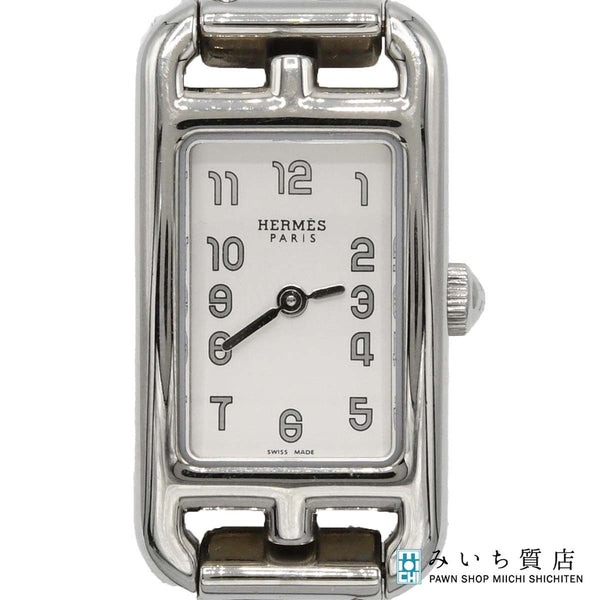 腕時計 稼働 HERMES エルメス NA2.110 ナンタケット クォーツ シルバー色文字盤 25k645-3