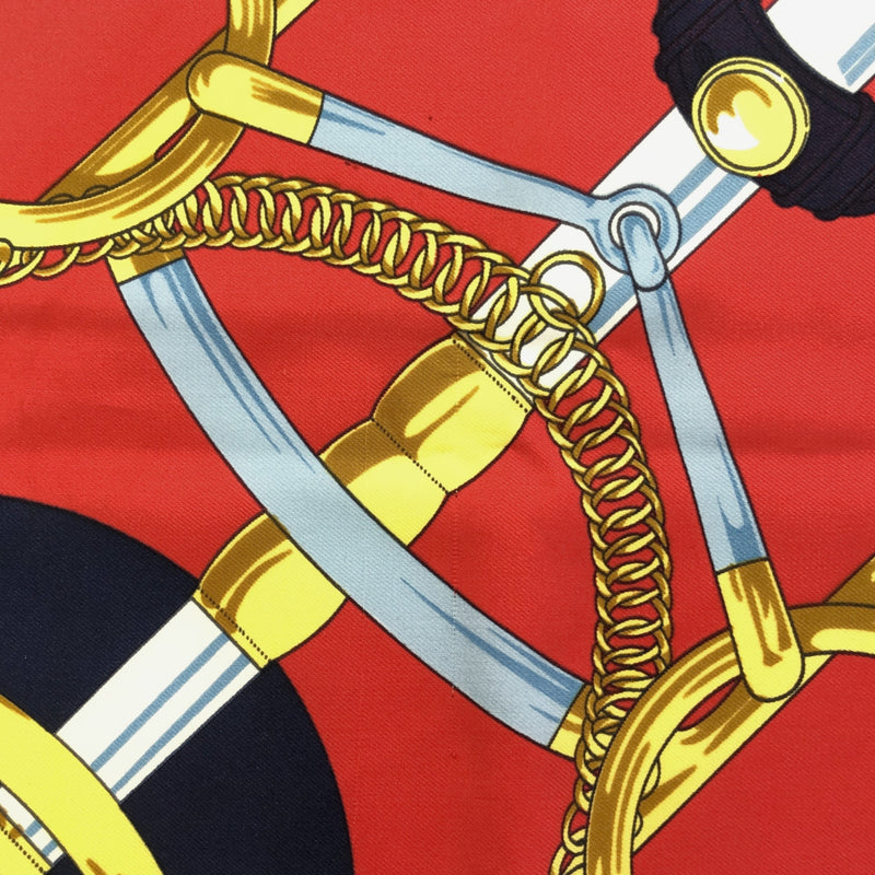 HERMES エルメス カレ90 スカーフ Eperon d'or 黄金の拍車 レッド ネイビー シルク100％ eco1459