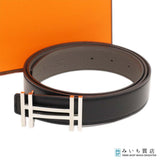 未使用 HERMES エルメス ベルト H・オ・カレ リバーシブル B刻印 ボックスカーフ トゴ FM160 100 黒×グレー 袋・箱 saka1