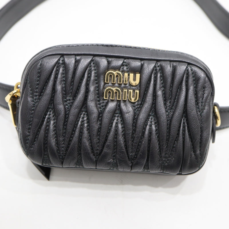 miumiu ミュウミュウ MATELASSE マテラッセ ウエストポーチ ボディバッグ 34/85 鞄 レザー ブラック レディース 保存袋 H20523