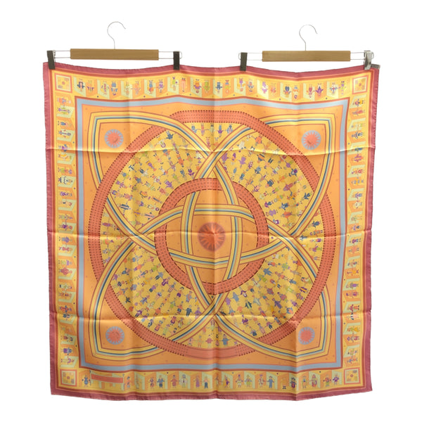 HERMES エルメス スカーフ カレ90 DONNER LA MAIN 手を差し伸べる シルク100% オレンジ系 服飾小物 箱 H17444