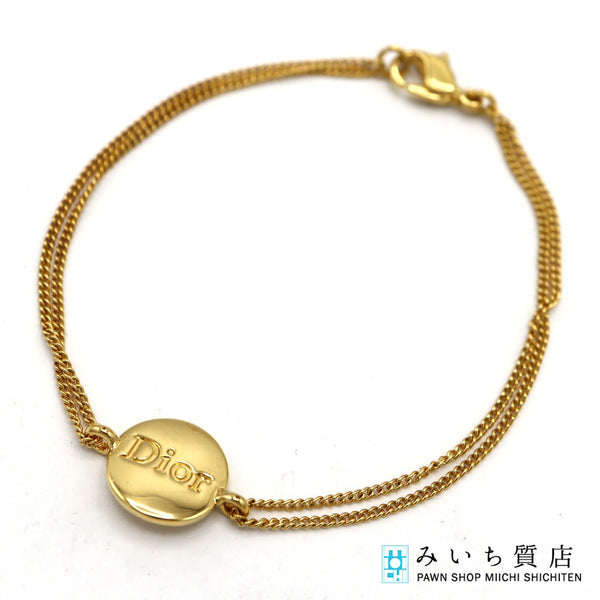 Christian Dior ディオール ブレス サークル ロゴ ダブルチェーン ゴールドカラー アクセサリー 袋 M1509-2