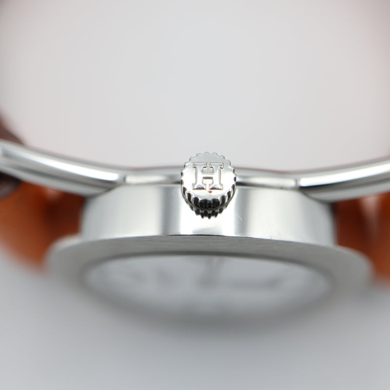 稼働 腕時計 HERMES エルメス バレニア ロンド BR1.210 クォーツ ホワイト文字盤 オレンジ ブラウン リバーシブル 2025.5電池交換済 H19143