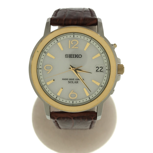 腕時計 稼働 セイコー SEIKO 7B52-0AG0 ソーラー電波 デイト 白色文字盤 21S158-1