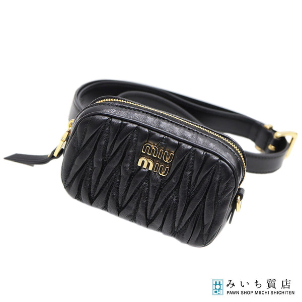 miumiu ミュウミュウ MATELASSE マテラッセ ウエストポーチ ボディバッグ 34/85 鞄 レザー ブラック レディース 保存袋 H20523