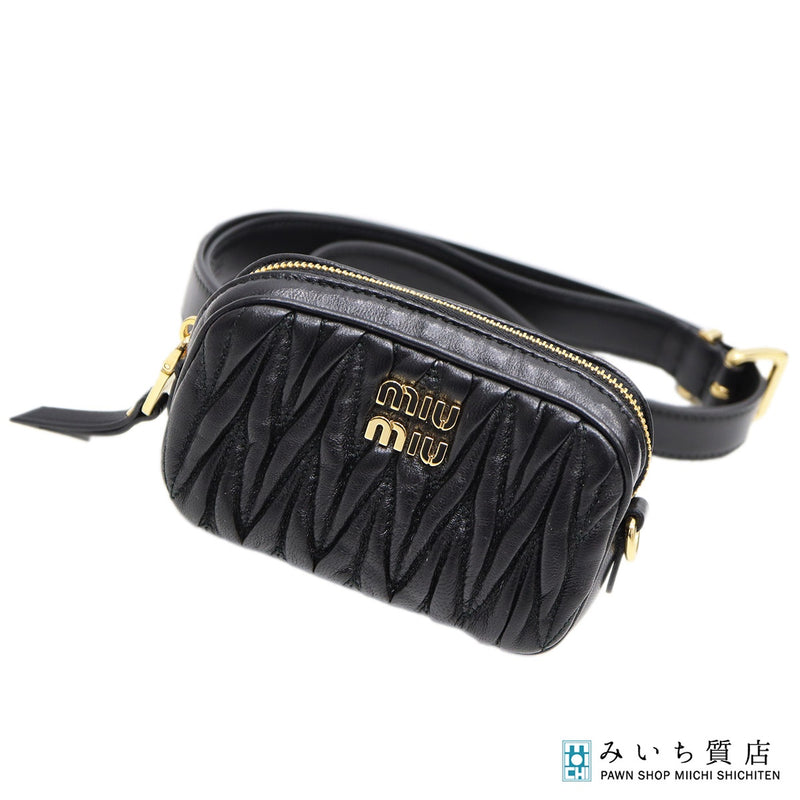 miumiu ミュウミュウ MATELASSE マテラッセ ウエストポーチ ボディバッグ 34/85 鞄 レザー ブラック レディース 保存袋 H20523