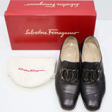 Salvatore Ferragamo フェラガモ パンプス ガンチーニ チャンキーヒール ブラック 7 1/2 D 24.5cm 靴 箱有 H12688-4