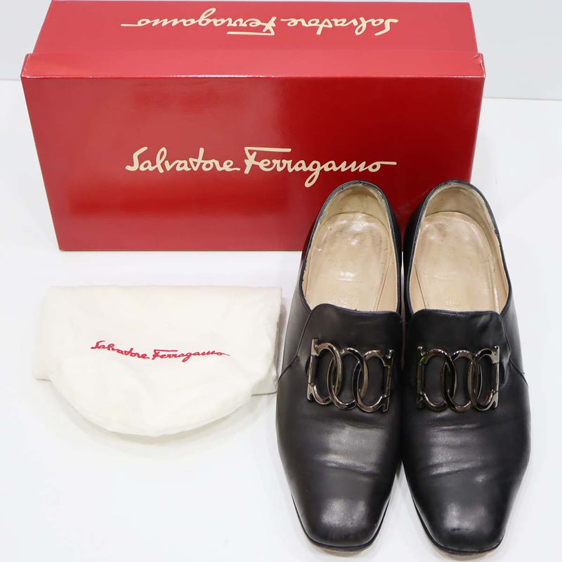 Salvatore Ferragamo フェラガモ パンプス ガンチーニ チャンキーヒール ブラック 7 1/2 D 24.5cm 靴 箱有 H12688-4
