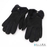 UGG アグ ムートン手袋 RN17541 グローブ スエード リボン サイズM シープスキン ブラック レディース 箱有 24s612-5