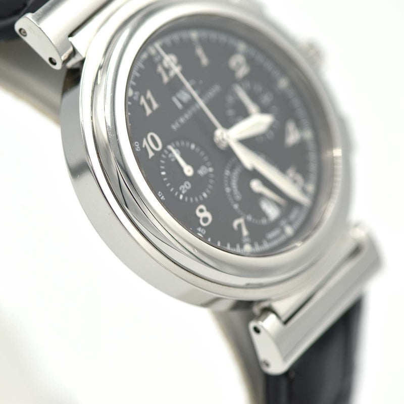 腕時計 稼働 IWC ダ・ヴィンチSL クロノグラフ IW372810 クォーツ SS 黒文字盤 ベルト尾錠社外品 24k731-1