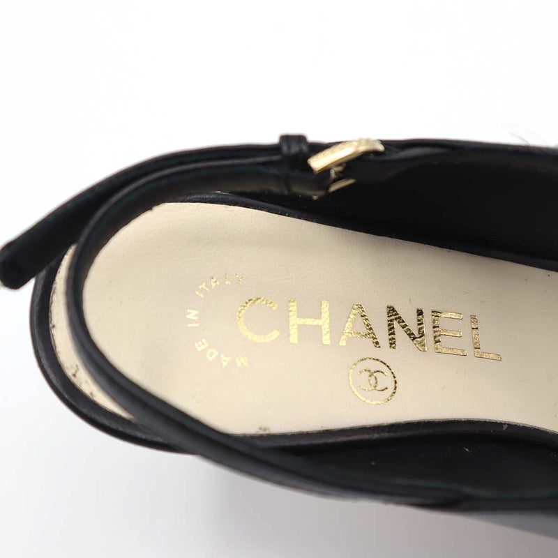 CHANEL シャネル ヒール サンダル ココマーク パール サイズ35 1/2 C 約22.5cm 靴 ブラック 袋有 k1243