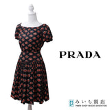 PRADA プラダ ワンピース kiss リップ柄 2way ショートスリーブ オフショル 黒×赤 サイズ38 レディース 服 J40