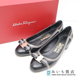 未使用 Salvatore Ferragamo フェラガモ ヴァラリボン パンプス フラットシューズ ブラック×グレー サイズ7 1/2 Ⅾ 靴 25cm 箱有 H12688-8
