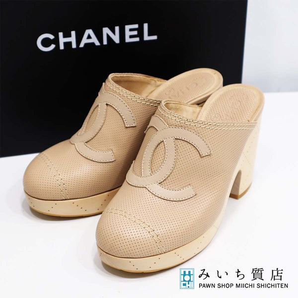 CHANEL シャネル サボ ヒール サンダル ミュール ココマーク 36サイズ 約23cm ベージュ 箱・保管袋有 19k318-311
