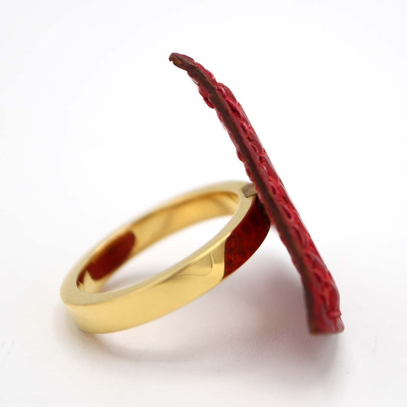 25k986-5 HERMES エルメス スカーフリング リザード トライアングル 赤 ゴールド金具 服飾小物 25k986-5