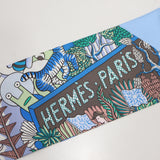 HERMES エルメス マキシツイリー ANIMAPOLIS アニマポリス スカーフ シルク100 ブルー 箱有 H24240