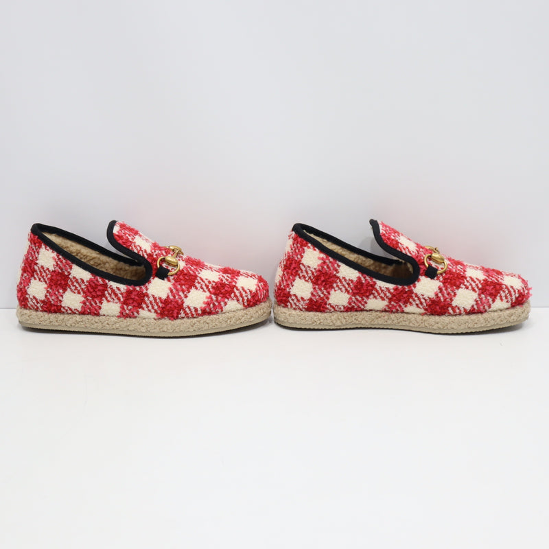 未使用 GUCCI グッチ 575850 ローファー ホースビット チェック ツイード レッド 36 1/2サイズ レディース 箱有 H9375