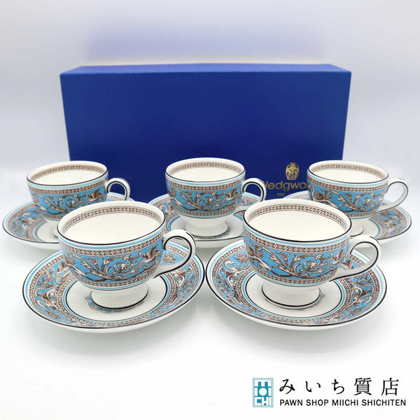 WEDGWOOD ウェッジウッド カップ&ソーサー 5客セット フロレンティーン ターコイズカラー 食器 洋食器 H18976