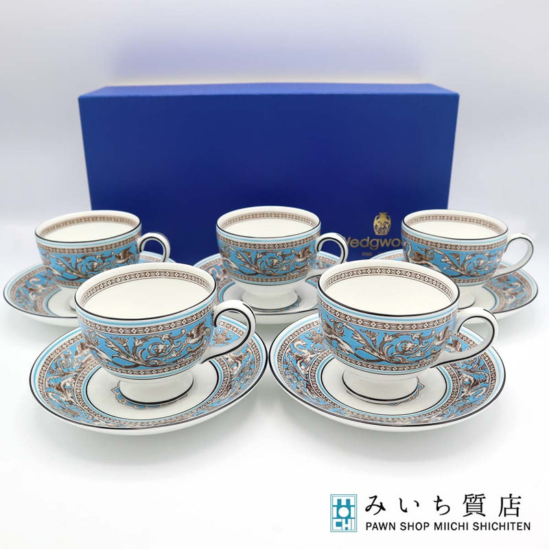 WEDGWOOD ウェッジウッド カップ&ソーサー 5客セット フロレンティーン ターコイズカラー 食器 洋食器 H18976