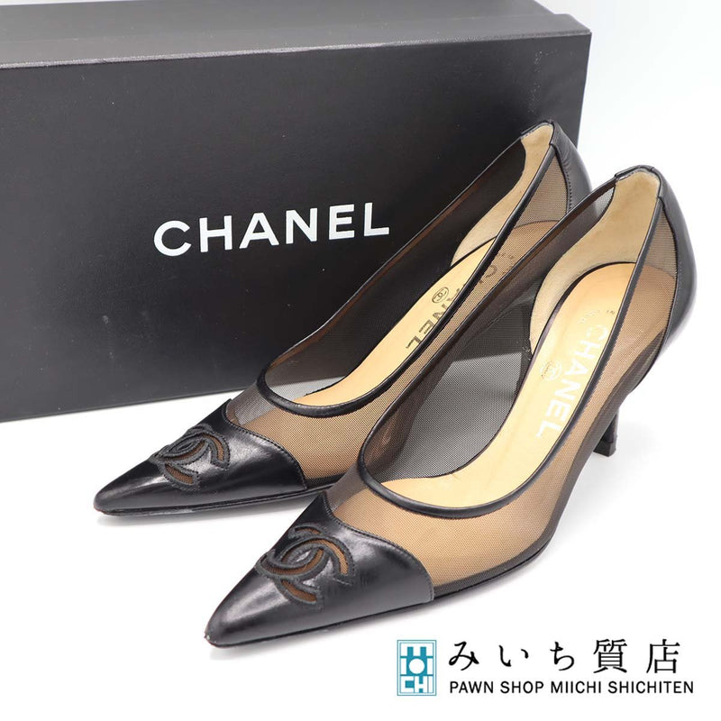CHANEL シャネル メッシュパンプス シースルー 靴 ココマーク ブラック サイズ36 24cm ヒール8cm レディース 箱有 ok1168