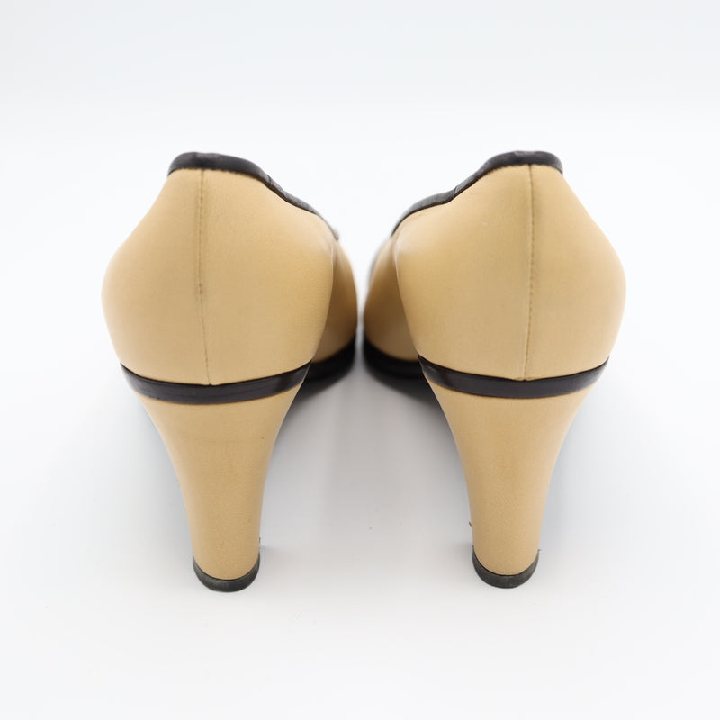 CHANEL シャネル ヒール パンプス 靴 ベージュ×ブラック 35 1/2 約22.5cm レディース H19874