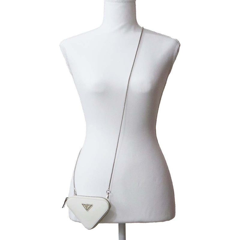 PRADA プラダ トライアングル チェーン ポーチ ミニポーチ ショルダー 1NR005 白 ホワイト コインケース 箱保ストラップ H20533