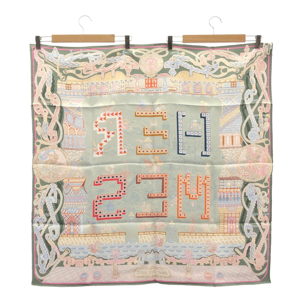 未使用 HERMES エルメス カレ90 Super Silk Quest スーパーシルククエスト シルク100％ グリーン系 服飾小物 H19940