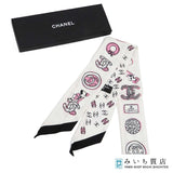 CHANEL シャネル ツイリー 犬 ドッグ柄 ココマーク スカーフ シルク100％ ホワイト×ピンク 箱 M4294