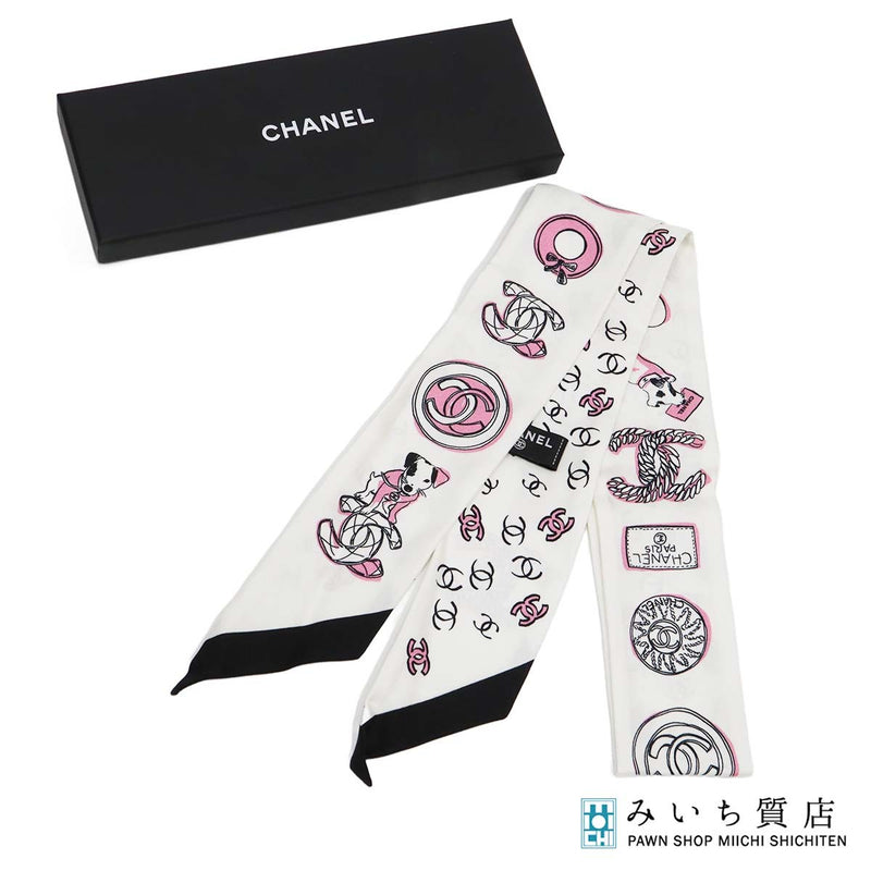 CHANEL シャネル ツイリー 犬 ドッグ柄 ココマーク スカーフ シルク100