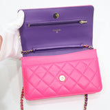 CHANEL シャネル マトラッセ チェーンウォレット ショルダーバッグ バイカラー ラムスキン ピンク×パープル 財布 鞄 付属品有 24k1074-3