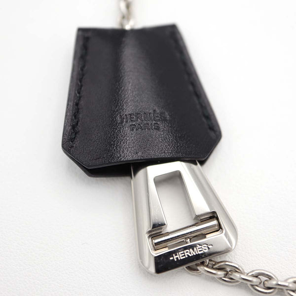 HERMES エルメス NC クロシェット ネックレス パラジウム バッファローホーン レザー 32.1g 箱あり M4186