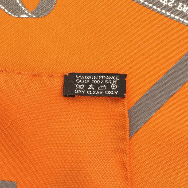 HERMES エルメス カレ90 ボルデュック リボン柄 BOLDUC シルク100％ オレンジ スカーフ 箱有 H20530