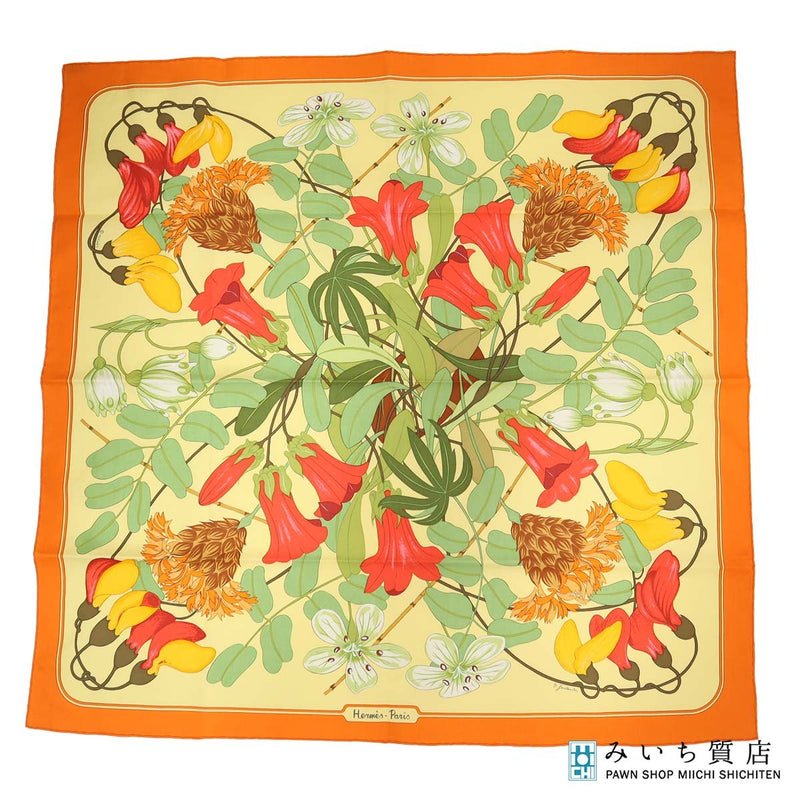 HERMES エルメス カレ70 スカーフ Flora Graeca ギリシャの花 コットン100％ オレンジ H18947-2