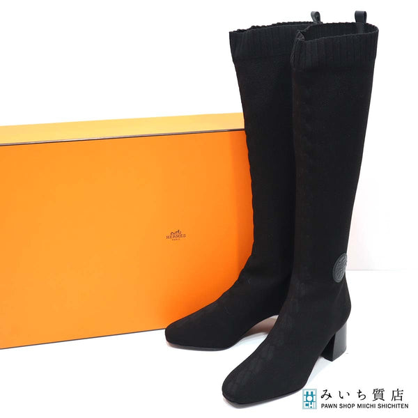 美品 HERMES エルメス H222097Z フォンテーヌ ソックスブーツ ロング シューズ サイズ37 24cm 箱あり H13446