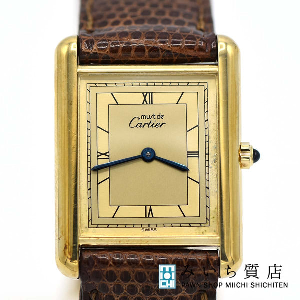 腕時計 稼働 カルティエ Cartier マストタンク ヴェルメイユ レザーバンド 6 81006 クォーツ 2024.10電池交換済 19k275-1