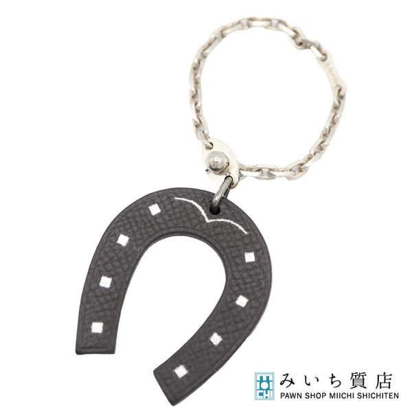 HERMES エルメス バッグチャーム 馬蹄 レザー シルバー 925 オレンジ ブラック アクセサリー 箱有 H18850
