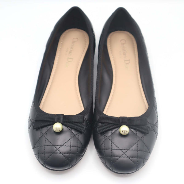 Christian Dior ディオール バレエシューズ パンプス 38 1/2 約25.5cm カナージュ リボン ブラック 箱有 H19575