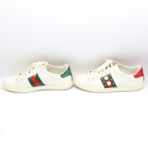 GUCCI グッチ 438218 スニーカー エース シェリーライン フェイクパール サイズ36 ホワイト系 箱・保管袋有 ok1216