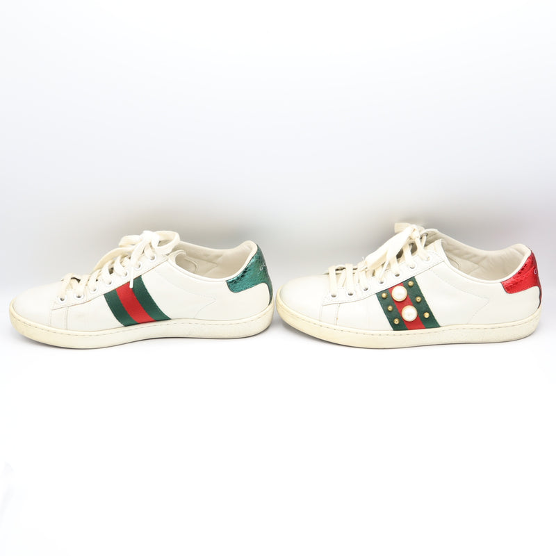 GUCCI グッチ 438218 スニーカー エース シェリーライン フェイクパール サイズ36 ホワイト系 箱・保管袋有 ok1216