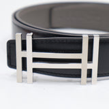 未使用 HERMES エルメス ベルト H・オ・カレ リバーシブル B刻印 ボックスカーフ トゴ FM160 100 黒×グレー 袋・箱 saka1