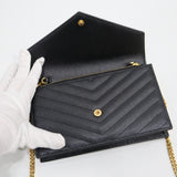 Yves Saint Laurent YSL イヴ サンローラン カサンドラ チェーンウォレット ショルダーバッグ 財布 鞄 ブラック 保管袋有 M3762