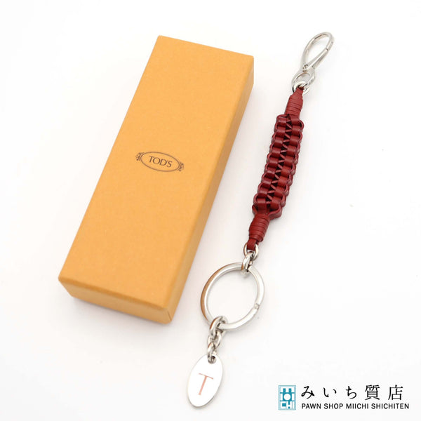 TOD'S トッズ キーホルダー レザー チャーム キーリング 赤茶 レッド系 アクセサリー 箱有 M1117