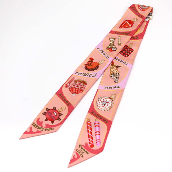 未使用品 HERMES エルメス ツイリー FUNNY ICE CREAM ファニー アイスクリーム スカーフ 064109S シルク100％ ピンク 服飾小物 H17838