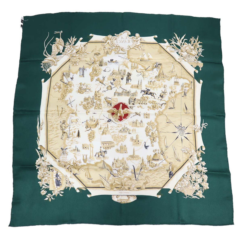 HERMES エルメス スカーフ カレ70 LA FRANCE シルク100％ グリーン H18947-4