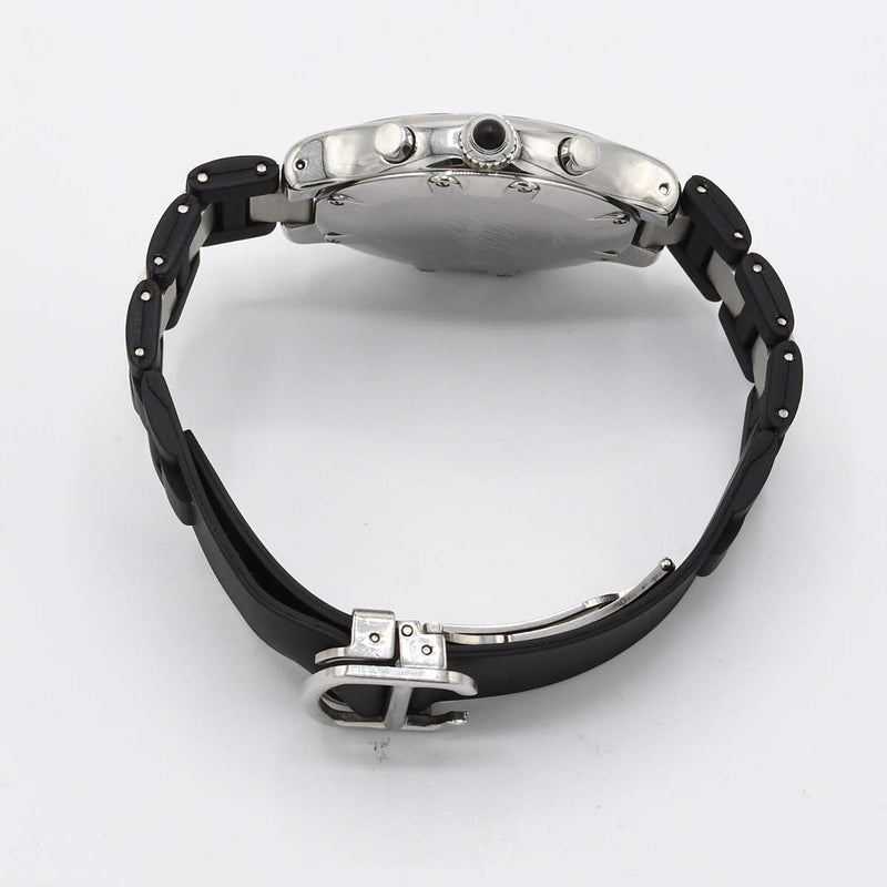 腕時計 稼働 Cartier カルティエ クロノスカフ21 クォーツ クロノグラフ 黒色文字盤 ベルト尾錠社外品 箱保有 H18178