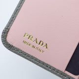 未使用 PRADA プラダ 二つ折り財布 SAFFAIANO TAB サフィアーノ レザー 1ML018 ウォレット グレー×ピンク 箱有 M4178