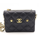CHANEL シャネル ミニ チェーンウォレット マトラッセ ココマーク 星 キャビアスキン ブラック 箱あり 24k515-5